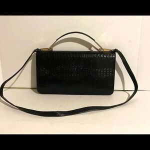 Handmade vintage crocodile black shoulder bag